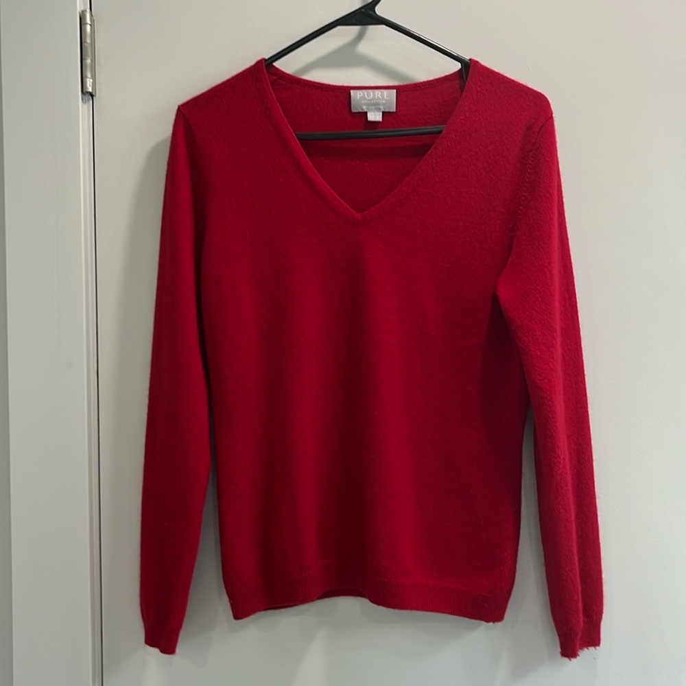 Red Cashmere V-Neck Sweater